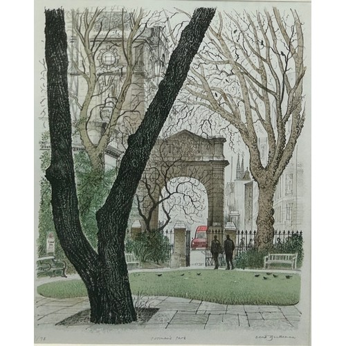 406 - DAVID GENTLEMAN (B.1930) 'POSTMAN'S PARK' LITHOGRAPH, 

Limited edition 1/75, signed by the artist i... 