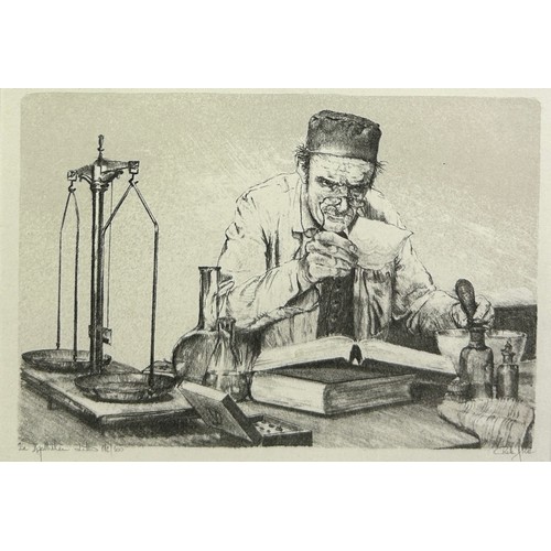 396 - AN ETCHING OF AN ALCHEMIST OR SCIENTIST, 

Titled and numbered edition signed by the artist indistin... 