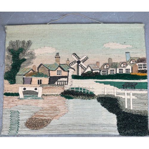 439A - A 1960'S SCANDINAVIAN PICTORAL LANDSCAPE WOOL WALL HANGING

101cm x 79cm