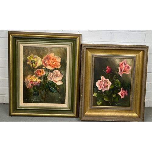 374 - A PAIR OF 20TH CENTURY FLORAL OIL PAINTINGS, both in gilt and painted frames, signed 'Yvette Gatswor... 