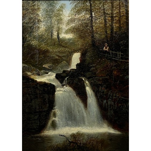 369 - ATTRIBUTED TO EDWARD PRIESTLY: A VICTORIAN OIL ON CANVAS PAINTING OF RYDELL UPPER FALL WITH A GENTLE... 