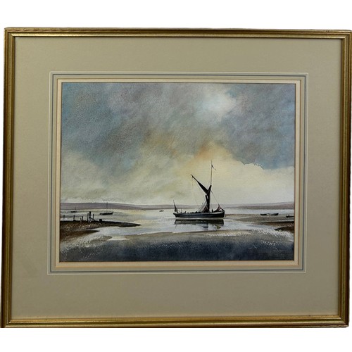 382 - A WATERCOLOUR ON PAPER OF SAILBOATS IN A HARBOUR, 

Mounted in a frame and glazed.