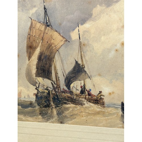 383 - A 19TH CENTURY WATERCOLOUR PAINTING ON PAPER OF SHIPS IN A HARBOUR,

Mounted in a frame and glazed.