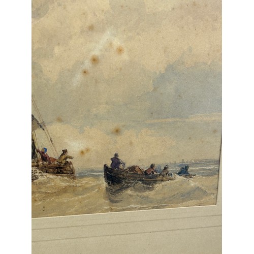 383 - A 19TH CENTURY WATERCOLOUR PAINTING ON PAPER OF SHIPS IN A HARBOUR,

Mounted in a frame and glazed.