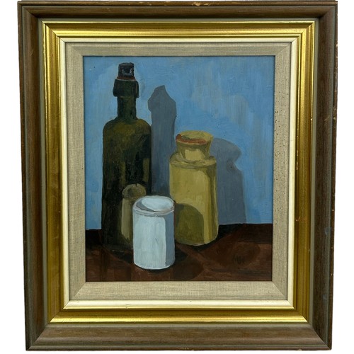 372 - A MODERN STILL LIFE PAINTING, acrylic on canvas, signed 'MN' (lower right), framed and glazed, 31cm ... 