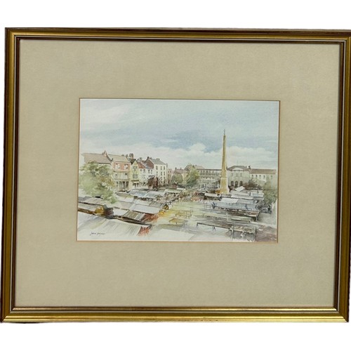 388 - JOAN PRYNN 'MARKET PLACE, RIPON' WATERCOLOUR ON PAPER, 

Mounted in a frame and glazed. 

25cm x 17.... 