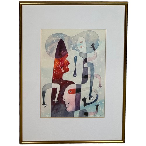 386 - A MODERNIST ABSTRACT WATERCOLOUR PAINTING, indistinctly signed in pen (lower right), mounted, framed... 