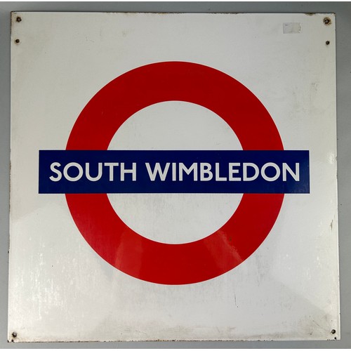 565 - WIMBLEDON INTEREST: A SOUTH WIMBLEDON METAL TRAIN SIGN, 

Purchased by the vendor from Transport Auc... 