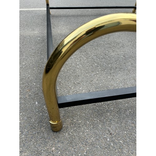 541 - AND SO TO BED: A LARGE BRASS HOLLYWOOD REGENCY STYLE BED, 

205cm x 125cm x 170cm