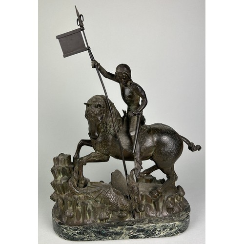 444 - IN THE MANNER OF ALFRED GILBERT (1854-1934) A LARGE BRONZE SCULPTURE OF ST GEORGE AND THE DRAGON, 

... 