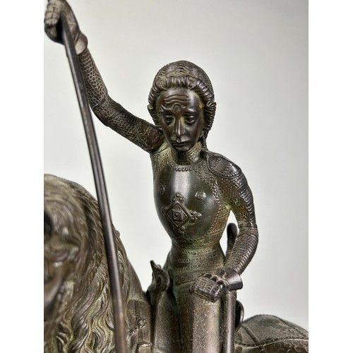 444 - IN THE MANNER OF ALFRED GILBERT (1854-1934) A LARGE BRONZE SCULPTURE OF ST GEORGE AND THE DRAGON, 

... 