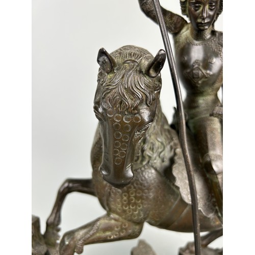 444 - IN THE MANNER OF ALFRED GILBERT (1854-1934) A LARGE BRONZE SCULPTURE OF ST GEORGE AND THE DRAGON, 

... 