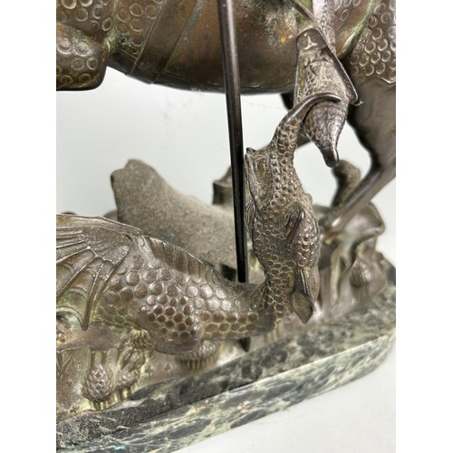 444 - IN THE MANNER OF ALFRED GILBERT (1854-1934) A LARGE BRONZE SCULPTURE OF ST GEORGE AND THE DRAGON, 

... 