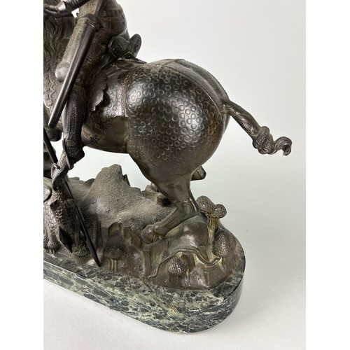 444 - IN THE MANNER OF ALFRED GILBERT (1854-1934) A LARGE BRONZE SCULPTURE OF ST GEORGE AND THE DRAGON, 

... 