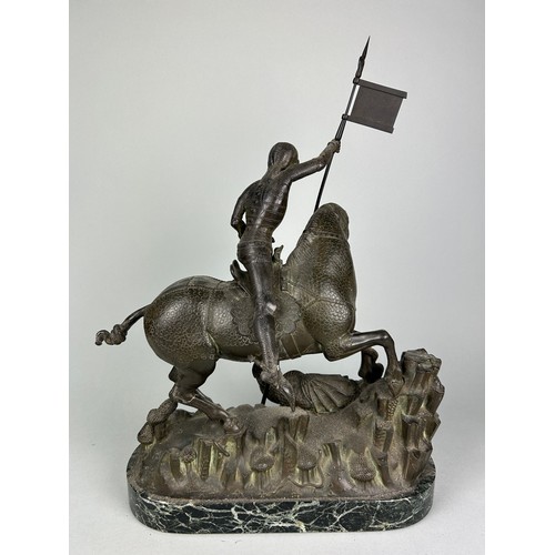 444 - IN THE MANNER OF ALFRED GILBERT (1854-1934) A LARGE BRONZE SCULPTURE OF ST GEORGE AND THE DRAGON, 

... 