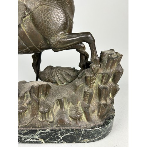 444 - IN THE MANNER OF ALFRED GILBERT (1854-1934) A LARGE BRONZE SCULPTURE OF ST GEORGE AND THE DRAGON, 

... 