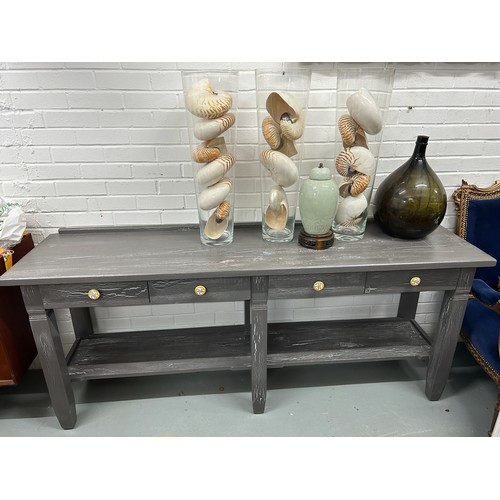 519 - A LARGE GREY PAINTED OAK SIDEBOARD WITH FOUR DRAWERS