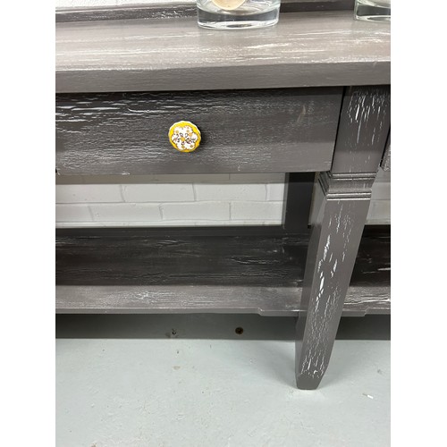 519 - A LARGE GREY PAINTED OAK SIDEBOARD WITH FOUR DRAWERS