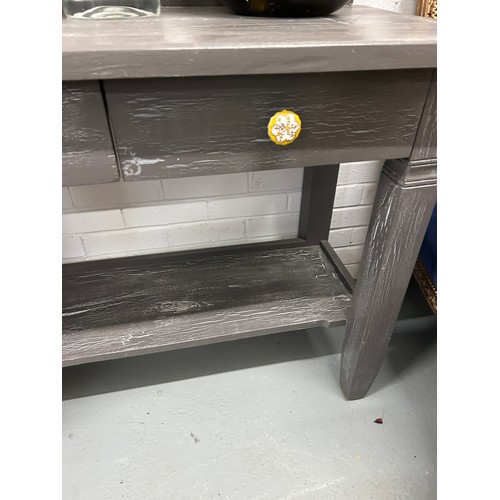 519 - A LARGE GREY PAINTED OAK SIDEBOARD WITH FOUR DRAWERS