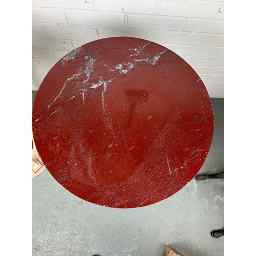 456 - A PAIR OF SIMULATED MARBLE PAINTED GUERIDON TABLES WITH RED VARIEGATED MARBLE TOPS (2) 

75CM X 52CM... 