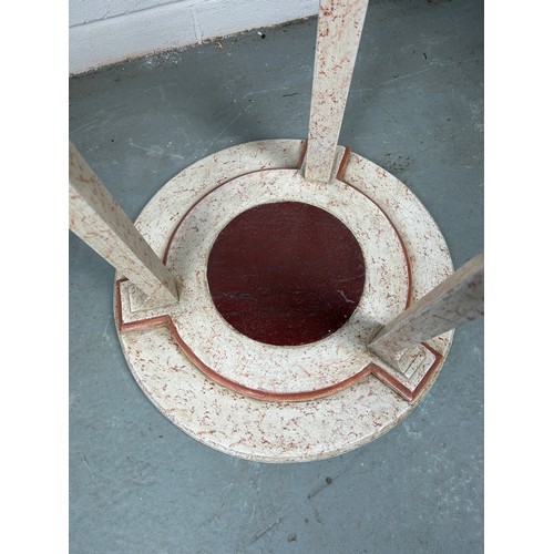 456 - A PAIR OF SIMULATED MARBLE PAINTED GUERIDON TABLES WITH RED VARIEGATED MARBLE TOPS (2) 

75CM X 52CM... 