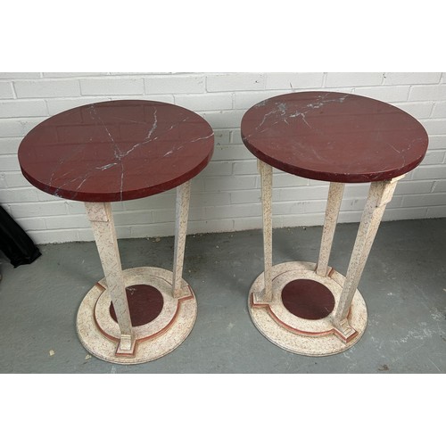 456 - A PAIR OF SIMULATED MARBLE PAINTED GUERIDON TABLES WITH RED VARIEGATED MARBLE TOPS (2) 

75CM X 52CM... 