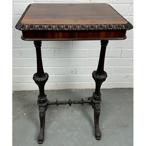 458 - A 19TH CENTURY ROSEWOOD SIDE TABLE WITH CARVED DOLPHIN SUPPORT LEGS

70cm h x 41cm w x 32.5cm d