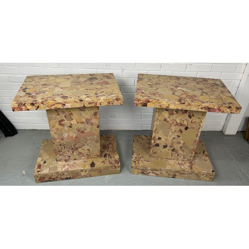 457 - A PAIR OF BRECCIA MARBLE SIDE TABLES (2), 70cm h x 65cm w x 45cm d (each)

Each consisting of three ... 