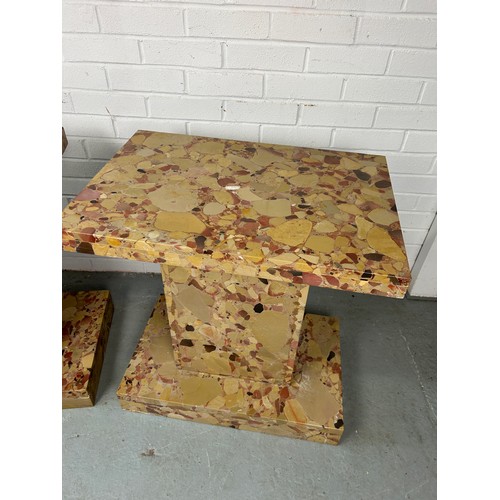 457 - A PAIR OF BRECCIA MARBLE SIDE TABLES (2), 70cm h x 65cm w x 45cm d (each)

Each consisting of three ... 