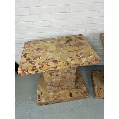 457 - A PAIR OF BRECCIA MARBLE SIDE TABLES (2), 70cm h x 65cm w x 45cm d (each)

Each consisting of three ... 