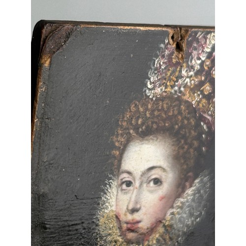 364 - EARLY 17TH CENTURY SPANISH SCHOOL: MINIATURE PORTRAIT PAINTING PROBABLY DEPICTING ISABELLA CLARA EUG... 