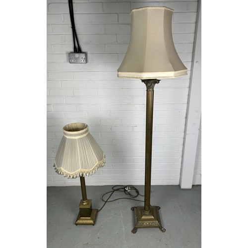 541A - A LARGE CORINTHIUM COLUMN BRASS STANDARD LAMP, ALONG WITH A SIMILAR TABLE LAMP (2)