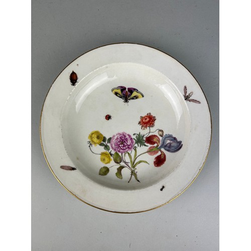 170 - AN 18TH CENTURY MEISSEN PLATE CIRCA 1745 DECORATED WITH 'HOLZSCHNITT BLUMEN' INSECTS AND BUTTERFLIES... 