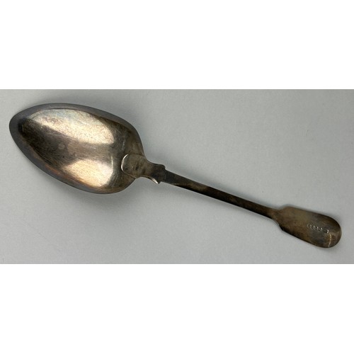 32 - A GEORGIAN SILVER SERVING SPOON MARKED DP, 

141gms