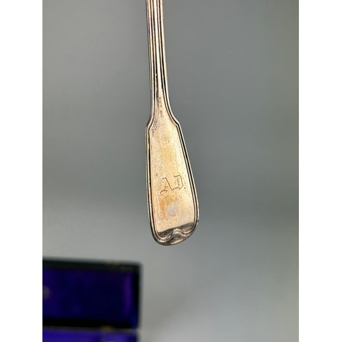 46 - A SILVER CHRISTENING SPOON AND FORK, 

Marked 1875 B&V (boxed) 

Total weight: 64gms