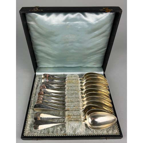 5 - A SET OF TWELVE SILVER SPOONS ST GALLEN (BOXED),

E Vogler-Burgi 800 silver marked Vogler

Total wei... 