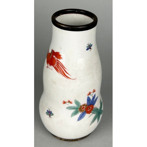 171 - A MEISSEN PORCELAIN BOTTLE VASE WITH SILVER RIM AND BASE, 

From the collection of Baroness Van Zuyl... 