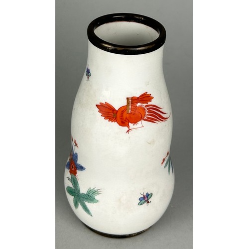 171 - A MEISSEN PORCELAIN BOTTLE VASE WITH SILVER RIM AND BASE, 

From the collection of Baroness Van Zuyl... 