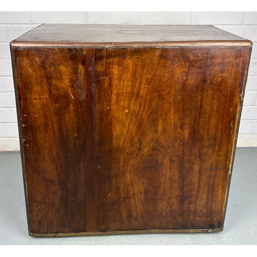 287 - A 19TH CENTURY CAMPAIGN OAK TABLETOP WRITING CABINET,

60cm x 60cm x 33cm 

The fall front opening t... 