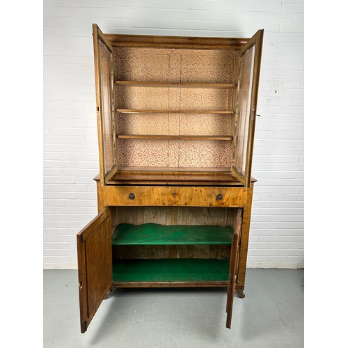 286 - A CONTINENTAL 19TH CENTURY WALNUT VENEERED PINE BOOKCASE POSSIBLY ITALIAN, 

210cm x 115cm x 47cm D
... 