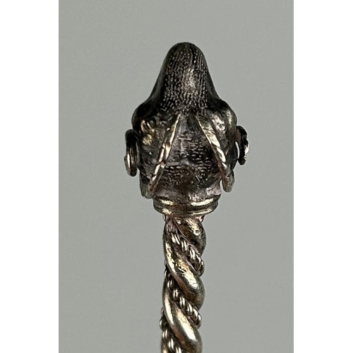 54 - A PAPAL SILVER 1777 1/2 SCUDO MOUNTED AS A SPOON WITH ROPE TWIST HANDLE AND RAMS HEAD END

24gms