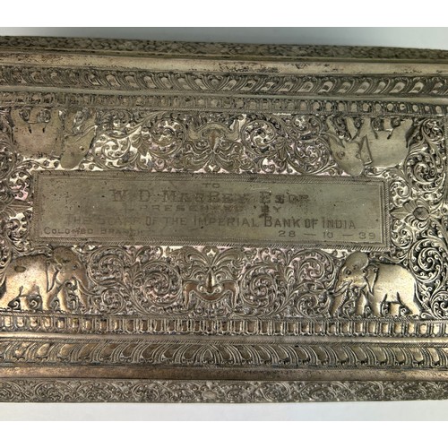 17 - A LARGE INDIAN SILVER BOX PRESENTED BY THE STAFF OF THE IMPERIAL BANK OF INDIA, COLOMBO BRANCH DATED... 