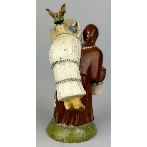 173 - A MEISSEN PORCELAIN DOUBLE SCENT BOTTLE WITH STOPPERS IN THE FORM OF MONK CONCEALING A WOMAN IN A BU... 