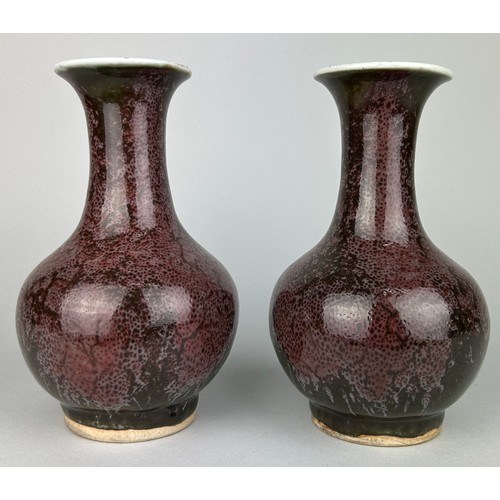 127 - A PAIR OF CHINESE 'OIL SPOT' VASES 19TH CENTURY OR LATER, 

19cm x 11cm each.