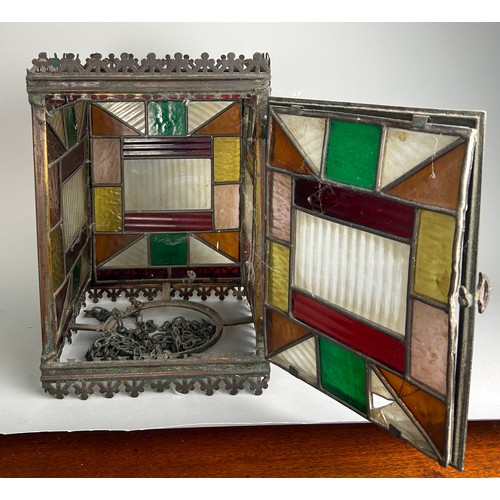 263 - A VICTORIAN FOUR-SIDED STAINED GLASS HALL LANTERN 

34cm x 23cm x 23cm,