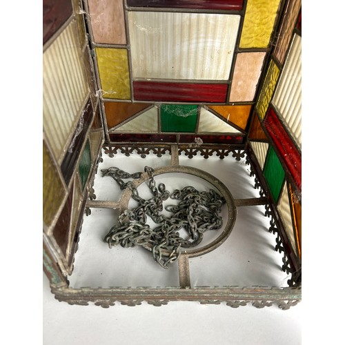 263 - A VICTORIAN FOUR-SIDED STAINED GLASS HALL LANTERN 

34cm x 23cm x 23cm,