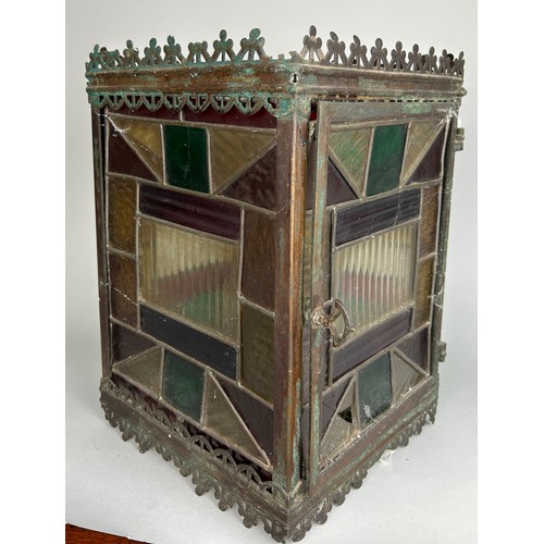 263 - A VICTORIAN FOUR-SIDED STAINED GLASS HALL LANTERN 

34cm x 23cm x 23cm,