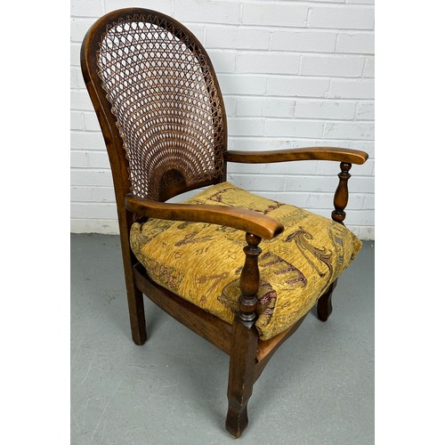 483 - A SMALL ARMCHAIR WITH CANED BACK,

87cm x 52cm x 50cm