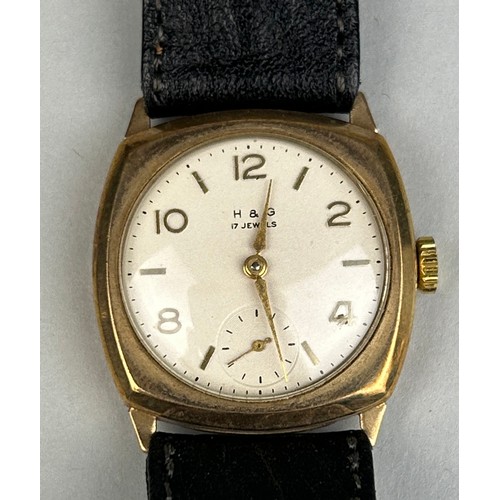 67 - A H&G 17 JEWELS GENTLEMAN'S WRISTWATCH 9CT GOLD, 

Weight (without movement and strap) 5.2gms