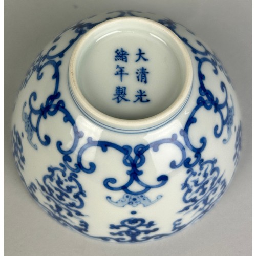 141 - A CHINESE BLUE AND WHITE BOWL WITH GUANGXU SIX CHARACATER MARK,

12.5cm x 6.5cm